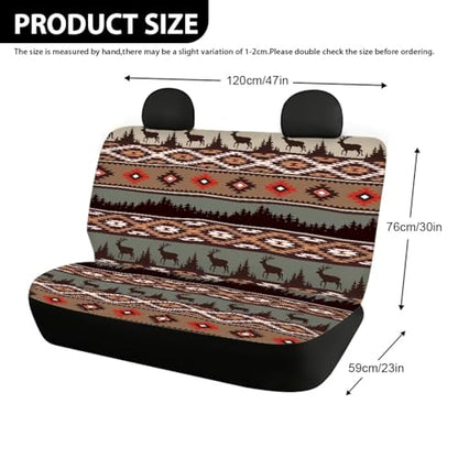 WELLFLYHOM Native Deer Car Seat Covers Rear Bench Seat Cover Aztec Tribal Car Accessories Universal Rear Seats Protective Cover for Trucks SUV - color: Aztec Native Deer