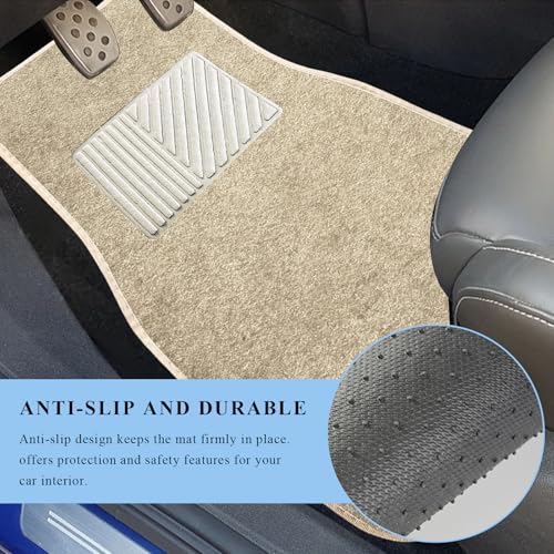4PCS Car Floor Mats, Waterproof Non-Slip Car Floor Liners with Safety Heel Pad, All-Weather Wear-Resistant Mats Heavy Duty Universal Carpets for Truck SUV Van Sedan (Beige) - color: Beige