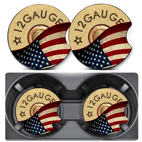 2 Pack Car Coasters for Cup Holders,Single Bullet Flag Car Coasters,2.75" Universal Size Anti Slip Rubber Mat,Automotive Interior Accessories,Auto Cup Holder Decor,Gifts for Father Men Women - color: 12GAUGE