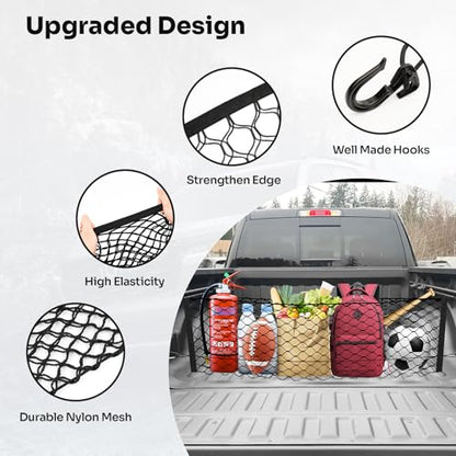 Canvcle Truck Bed Cargo Net for 2019-2025 2026 Dodge Ram 1500 Accessories Envelope Style Mesh Trunk Net Organizer and Storage Stretchable Adjustable Elastic Nylon Rear Cargo Netting with Hooks - style: for Dodge Ram 1500