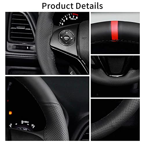 Universal 15 Inch Hand Sewn Steering Wheel Cover Stitch on Wrap with Red Regression Sign,Non-Slip Breathable Comfortable Microfiber Leather Steering Wheel Sewing Kit,11 cm