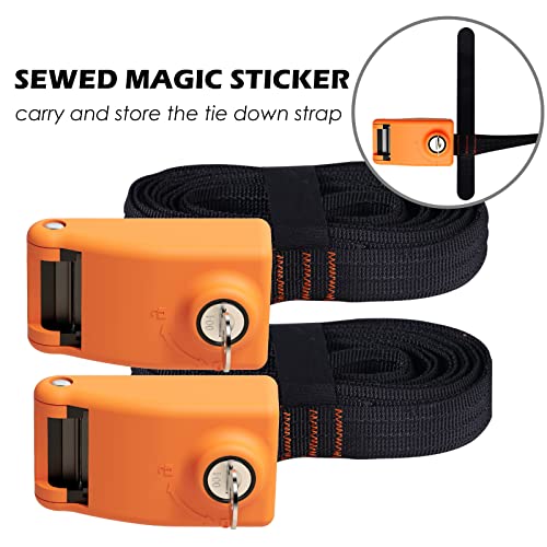 2 Pack Lockable Tie Down Strap, with 3 Stainless Steel Cables, for Lashing Locking Kayak, Bike, Surfboard, 10 Feet Each - color: Orange