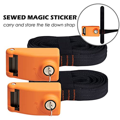 2 Pack Lockable Tie Down Strap, with 3 Stainless Steel Cables, for Lashing Locking Kayak, Bike, Surfboard, 10 Feet Each - color: Orange