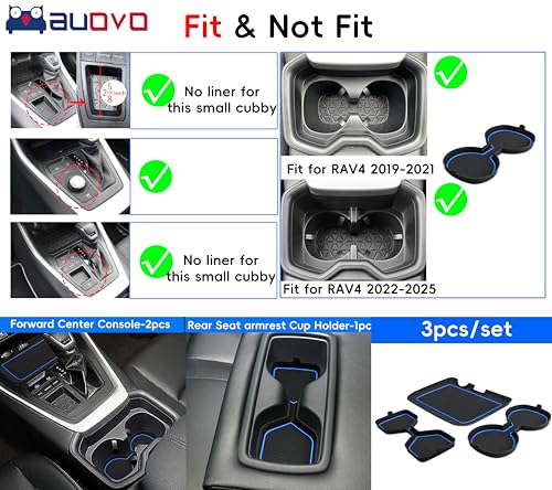 Auovo 3D Cup Holder Insert Liners Compatible with Toyota RAV4 Accessories 2025 2024 2023 2022 2021 2020 2019 Car Custom Cup Holder Mats Pads 3-pc Set (Blue Trim) - color: Blue, size: 3PCS