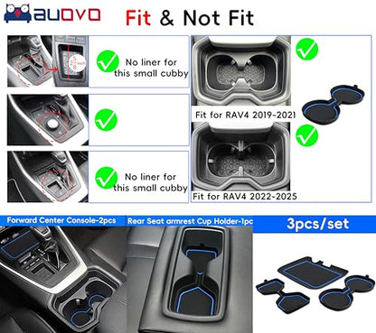 Auovo 3D Cup Holder Insert Liners Compatible with Toyota RAV4 Accessories 2025 2024 2023 2022 2021 2020 2019 Car Custom Cup Holder Mats Pads 3-pc Set (Blue Trim) - color: Blue, size: 3PCS