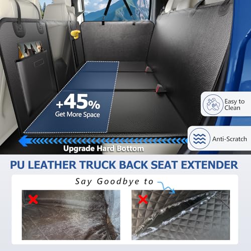Btefd XL Truck Back Seat Extender for Dogs, Upgraded Anti-Scratch PU Leather, Dog Car Seat Cover for Back Seat with Hard Bottom, Pet Seat Covers for Trucks, Waterproof Dog Hammock for Crew Cab Truck - size: For Full Size Crew Cab Truck / Full Size SUV