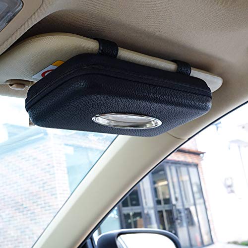 Car Tissue Holder, Sun Visor Napkin Holder, Car Visor Tissue Holder, PU Leather Backseat Tissue Case Holder for Car,Vehicle (Black) - color: Black