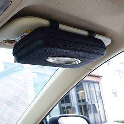 Car Tissue Holder, Sun Visor Napkin Holder, Car Visor Tissue Holder, PU Leather Backseat Tissue Case Holder for Car,Vehicle (Black) - color: Black