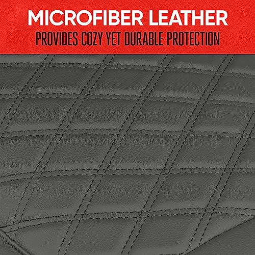Motor Trend Car Seat Cushion, 2 Pack - Diamond Stitched Faux Leather Seat Covers for Cars Trucks SUV, Gray Padded Car Seat Covers with Storage Pockets, Premium Automotive Seat Covers for Front Seats