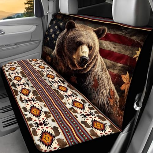 WELLFLYHOM Aztec Bear Car Bench Seat Covers for Truck SUV Forest Rear Bench Seat Covers American Flag Universal Fit Car Accessories Car Rear Seat Protector - color: Aztec Bear American Flag