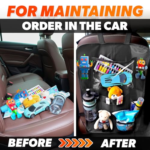 2 Pcs Backseat Car Organizer - Travel-Ready 23.4x16" Back Seat Car Organizer with 9 Large Pockets & Clear Tablet Holder, Made of Reliable Polyester with Long and Strong Straps - Easy to Attach & Clean