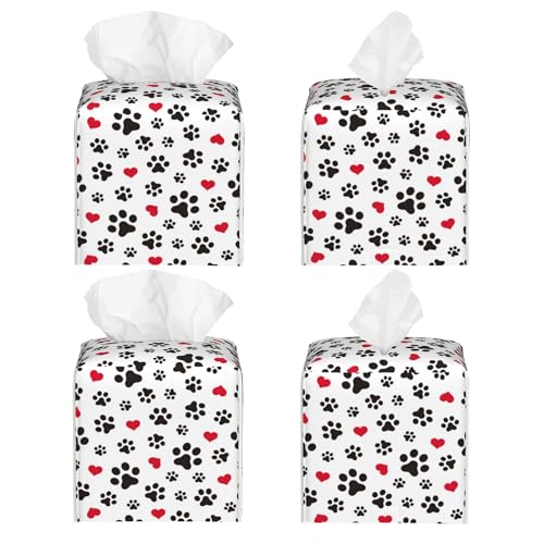 Dog Paw Cat Paw Heart Love Tissue Box Cover Square, Animal Puppy Footprints Tissue Box Holder Waterproof Leather Facial Paper Organizer Dispenser for Bathroom Home Car Nightstand Vanity Desk - color: Color-18