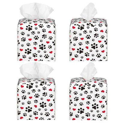 Dog Paw Cat Paw Heart Love Tissue Box Cover Square, Animal Puppy Footprints Tissue Box Holder Waterproof Leather Facial Paper Organizer Dispenser for Bathroom Home Car Nightstand Vanity Desk - color: Color-18
