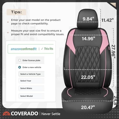 Coverado Seat Covers, Car Seat Covers Full Set, Car Seat Cover, Car Seat Covers Front Seats and Back, Waterproof Car Seat Cushion, Faux Leather Car Seat Protector Universal Fit Most Cars, Black&Pink - color: Black&Pink, size: FullSet