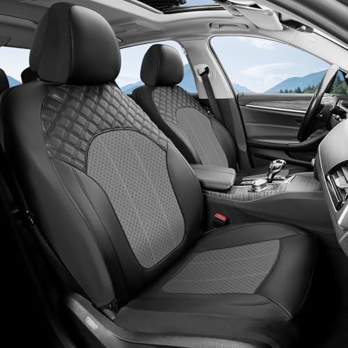 FLORICH Automotive Seat Covers 2 Seats Breathable Front Car Seat Cover Leather Air Mesh Car Seat Protector Cushion Airbag-Compatible Universal Fit for Most Car SUV Sedan Truck, Gray&Black - color: Grey&Black, size: FrontPair