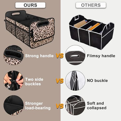 Trunk Organizer for SUV, Car Organizers and Storage with Reinforced Handles, Car Accessories for Women/Men - Large, Leopard Print