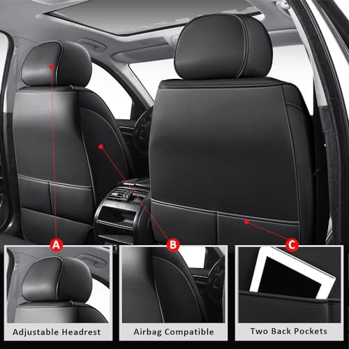 Car Seat Covers Full Coverage,Waterproof Seat Covers Full Set Leather Car Seat Protector Automotive Seat Covers Universal Vehicle Cushion Cover Fit for Cars SUV Pick-up Truck(Black,Full Set) - color: Black, size: 5PCS Full Set