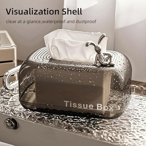 Tissue Box Cover,Automatic Sinking Tissue Box Holder,Napkin Holder Home Decor for Tabletop Night Stands Bathroom Office,7.87 * 5.31 * 4.13inch (Black)