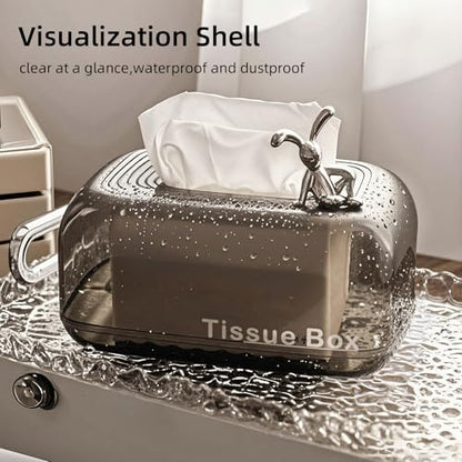 Tissue Box Cover,Automatic Sinking Tissue Box Holder,Napkin Holder Home Decor for Tabletop Night Stands Bathroom Office,7.87 * 5.31 * 4.13inch (Black)