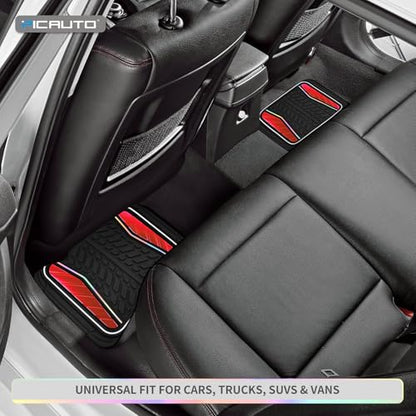 PIC AUTO Car Floor Mats, Red Aluminum-Molded with Full-Circle Iridescent Inlay Strip Car Mats, Universal-Fit Rubber Mats for Cars, Trucks & SUVs, All-Weather, Non-Slip, Easy-to-Clean Interior Mats - color: Red