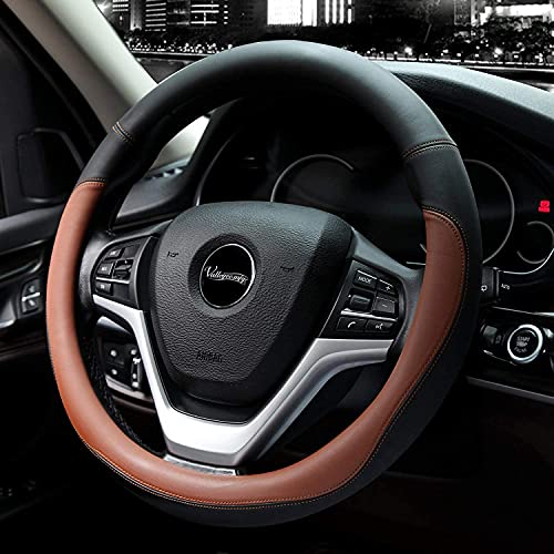 Valleycomfy Microfiber Leather Steering Wheel Cover Large-Size for F150 F250 F350 Ram 4Runner Tacoma Tundra Range Rover Model S X with 15 1/2 inches-16 inches Outer Diameter (Brown) - color: Brown, size: Large Size[15.5"-16"]