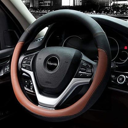 Valleycomfy Microfiber Leather Steering Wheel Cover Large-Size for F150 F250 F350 Ram 4Runner Tacoma Tundra Range Rover Model S X with 15 1/2 inches-16 inches Outer Diameter (Brown) - color: Brown, size: Large Size[15.5"-16"]