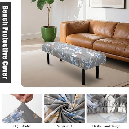 Stretch Bench Seat Cover, Reusable Slipcover for Dining Room & Bedroom, Removable Washable Rectangular Bench Covers, Elastic Fit for Home Furniture (Flowers) - color: Flowers