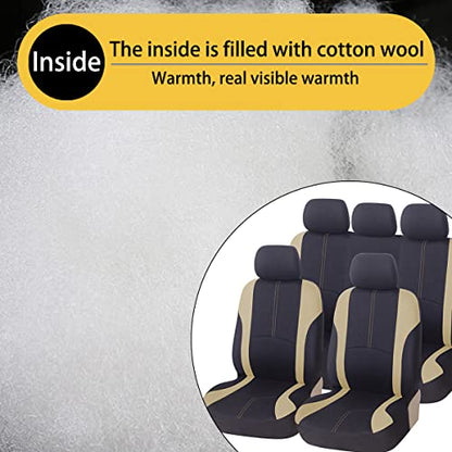 AICEL 9 Piece Car Seat Covers Full Set, Front and Rear Split Bench Auto Seat Protectors, Two-Tone Washable Automotive Seat Covers Universal Fit for Most Cars, Sedan, Truck, SUV - color: Beige