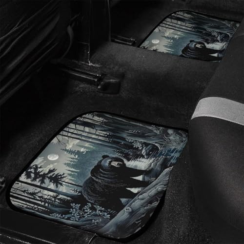 Delerain Black Bear Night Trees 4-Piece Car Floor Mats Front and Rear Rubber Backing Carpet, Auto Foot Mats All Weather Universal Fit Car Decor Accessories Fit for SUV, Vans, Sedans, Trucks