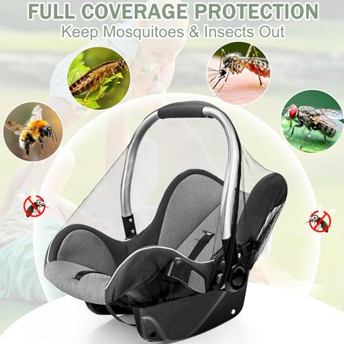 2 Pack Baby Mosquito Net for Infant Car Seats - Mosquito Net for Baby Car Seats, Stroller, Bassinet, Carrier - Breathable Elastic Netting Easy Fitting - Durable Long Lasting Shield (White + Black)