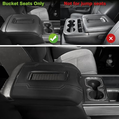 Center Console Armrest Cover Fit for Chevy Silverado & GMC Sierra 1500 2500 3500 2014-2018, Tahoe/Yukon/Suburban 2015-2020, Comfort Armrest Pad Console Lid Cushion Regular Thick (Bucket Seat) - size: 1) 14-18 |Silverado & Sierra| Bucket Seat, Regular