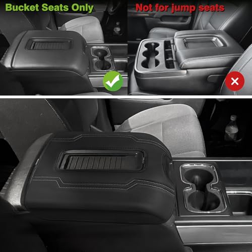 Muslogy Center Console Armrest Cover Fit for Chevy Silverado & GMC Sierra 1500 2500 3500 2014-2018, Tahoe/Yukon/Suburban 2015-2020, Comfort Armrest Pad Console Lid Cushion Regular Thick (Bucket Seat) - size: 1) 14-18 |Silverado & Sierra| Bucket Seat, Regu