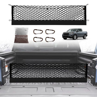 Truck Bed Cargo Net Trunk Netting Compatible with Honda Ridgeline 2017-2025 2026 Accessories, Pickup Cargo Organizer SUV Sedan Storage Net w/Heavy Duty Carabiners - style: 2017+ Ridgeline