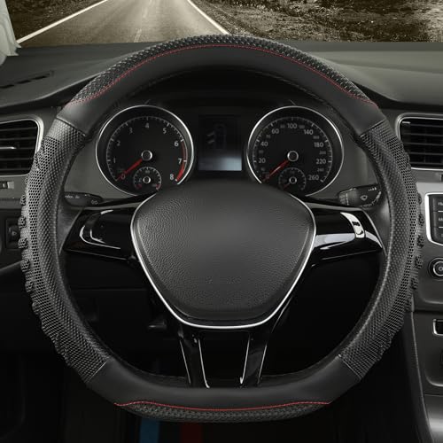 D Shaped Steering Wheel Cover Great Grip with 3D Honeycomb Hole, Anti-Slip Sporty Design, Small 13.5-14 inch(All Black) - color: All Black, size: D Shaped-Small[13.5''-14'']