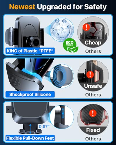 [True Military-Grade Car Phone Holder [2026 Upgraded Strongest Suction & Vent Clip] Cell Phone Car Mount for Dashboard Windshield Vent Truck Cradle Dash Stand,(Black)