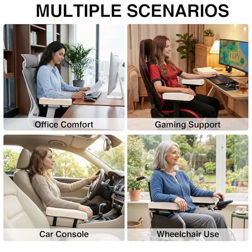 Smiry Ergonomic Office Chair Armrest Pads, Memory Foam Arm Rest Covers, Non-Slip Armrest Cushion with Adjustable Buckles and Straps, Elbow Relief for Desk, Gaming & Wheelchair (Cream, Set of 2) - color: Cream