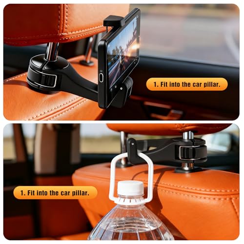 Hidden car Purse Hook and Phone Holder Purse Hook Holder for car seat Back Hooks Automotive seat Back Organizer headrest Hooks for Bags (Silver, 2)