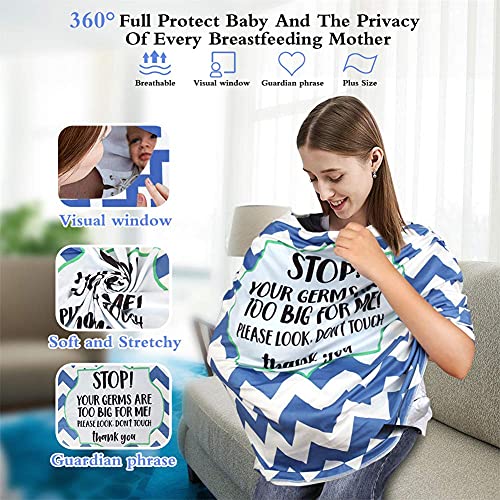 Metplus Car Seat Cover Baby, No Touch Sign Carseat Canopy, Nursing Breastfeeding Covers, Stretchy Universal Fit, Multi-Use for Stroller/Shopping Cart/High Chair, Gender Neutral Shower Gift - color: Blue Stripes
