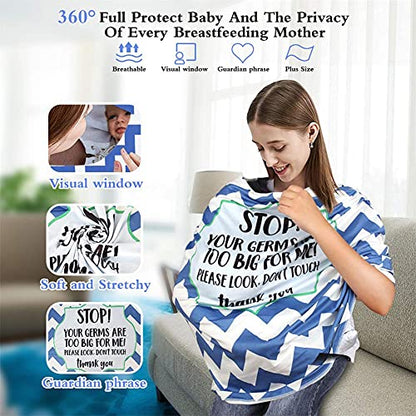 Metplus Car Seat Cover Baby, No Touch Sign Carseat Canopy, Nursing Breastfeeding Covers, Stretchy Universal Fit, Multi-Use for Stroller/Shopping Cart/High Chair, Gender Neutral Shower Gift - color: Blue Stripes