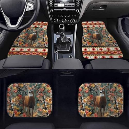 Rugs for Car Full Set of 4, Aztec Deer Front Rear Floor Cushion Mats Auto Interior Decor Accessories Universal Fit for Trucks - color: Aztec Deer