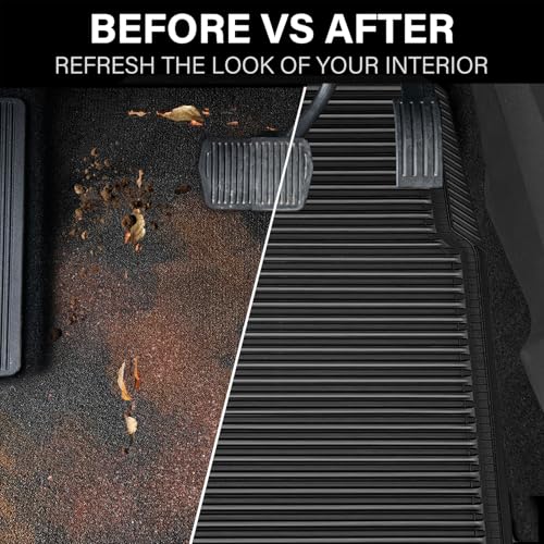 CAR PASS Rubber Floor Mats, All Weather Full Set 4-Piece, Waterproof Automotive Mats Trim to Fit Most Cars Sedans SUVs Vans, Heavy Duty Anti-Slip Easy Clean, All Black - color: Black