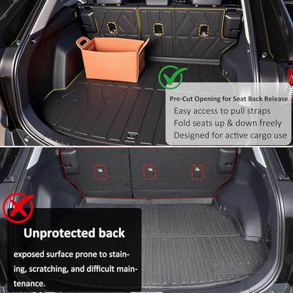 PROSHEVE Cargo Mat for Toyota RAV4 2019-2025 Including Hybrid, Custom Fit TPE Trunk Mat with Seat Back Protector, All Weather Waterproof Cargo Liner for Toyota RAV4 Accessories, Black - size: 19-25 rav4 Cargo Mat
