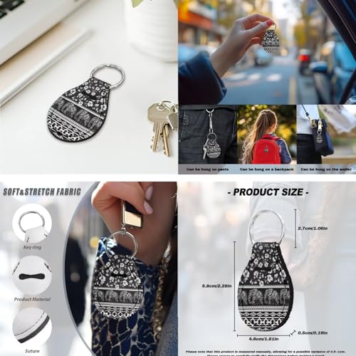 Elephant Floral Aztec White Black 15 Pcs Car Seat Cover Full Set, Protective Car Accessory Set Front Rear Seat Covers Steering Wheel Cover Seat Belt Covers Car Headrest Cover Car Coaster - color: Elephant Floral Aztec Print White Black