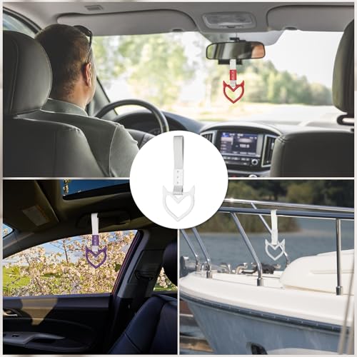PATIKIL 4 Pcs Evil Heart Shaped Car Handle Straps, Car Hanging Accessories Bumper Warning Ring Drift Charm for Auto Bus Decor Interior Exterior Decoration, White (White Strap)