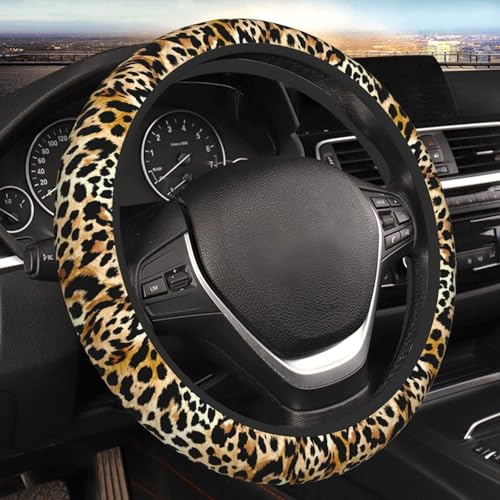 Leopard Print Neoprene Steering Wheel Cover Anti-Slip Elastic Cheetah Print Steering Wheel Protector 15in Universal Car Accessories Fit Cars, SUVs, Auto - color: Leopard Print