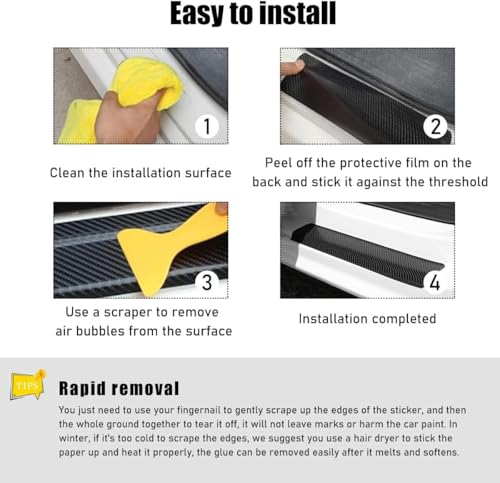 4Pcs Car Door Sill Protector Carbon Fiber Door Entry Guard Scuff Plate Accessories Front/Rear Door Sill Plate Guard Protectors