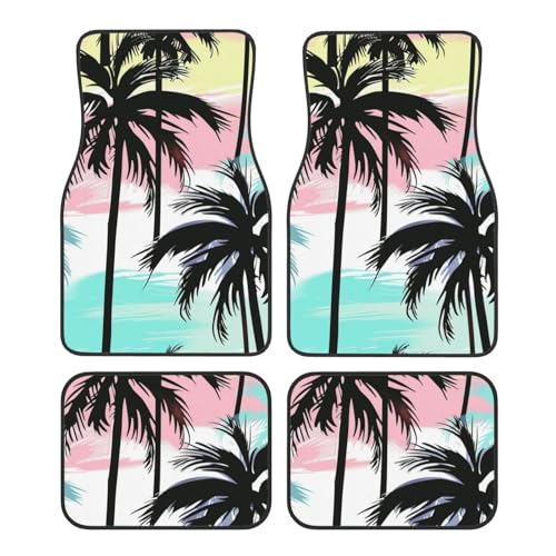 Universal Fit Car Floor Mats, Watercolor Tropical Hawaii Coconut Palm Trees Set of 4pcs Car Carpet Fit for SUV, Vans, Sedans, Trucks - color: Hawaii Coconut Palm Trees