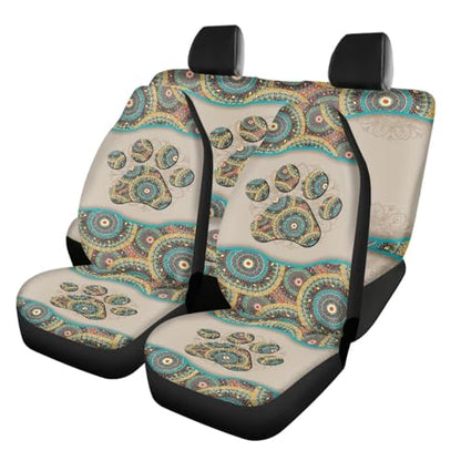 Aztec Tribal Dog Paw Car Seat Covers Front Back Seat Protection 12 Pack Set of Vehicle Interior Seat Mat Boho Pet Paw Auto Steering Wheel Cover Seat Belt Keys Ring,Universal Fit Cars,Truck,SUV - color: Bohemian Dog Paw