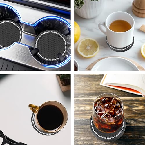 2 PCS Bling Cup Holder Coasters for Car, Car Accessories for Women 2.75 inch Diamond Universal Non-Slip Silicone Cup Holder Coasters, Sparkly Bling(White Diamond)