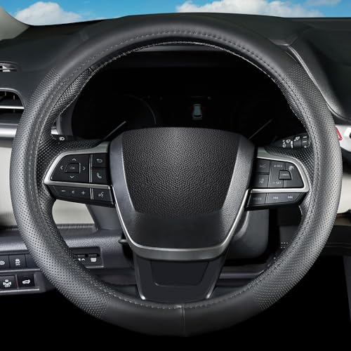 Car Steering Wheel Cover for Toyota Camry Corolla Tacoma Tundra RAV4 4Runner Highlander Sienna Sequoia bZ4X Venza Previa C-HR, Universal Standard Size 14.5-15 inch Black Car Wheel Protector